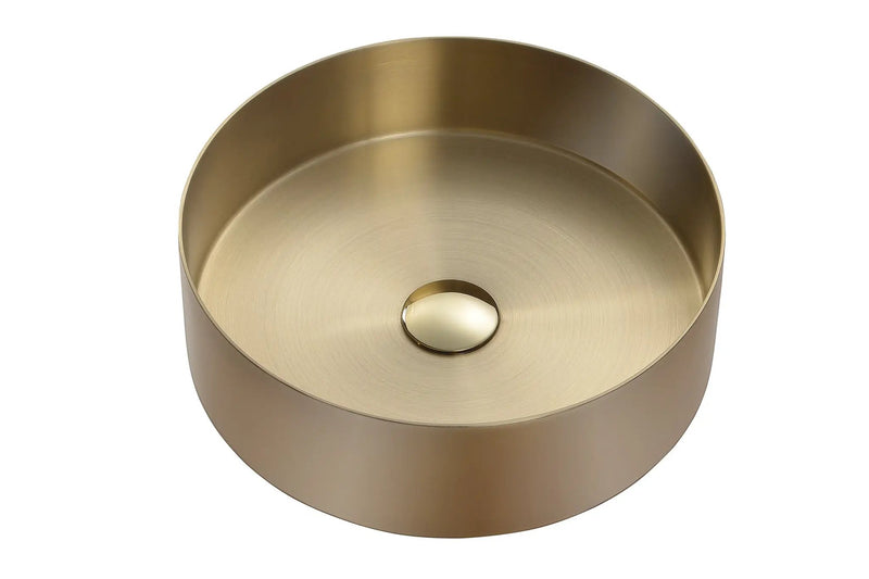 Zeek 14” Gold Round Vessel Bathroom Sink Stainless Steel PVD Nano Tech Coating ZN-G144 by ZEEK