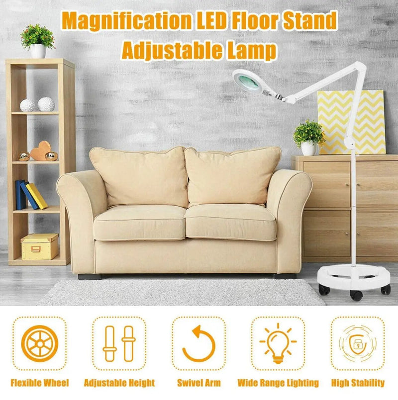 Magnifying Floor Lamp with 5 Wheels Rolling Base, 2.25X Magnifier with LED Light, 2-in-1 by Outdoor Solar Outlet
