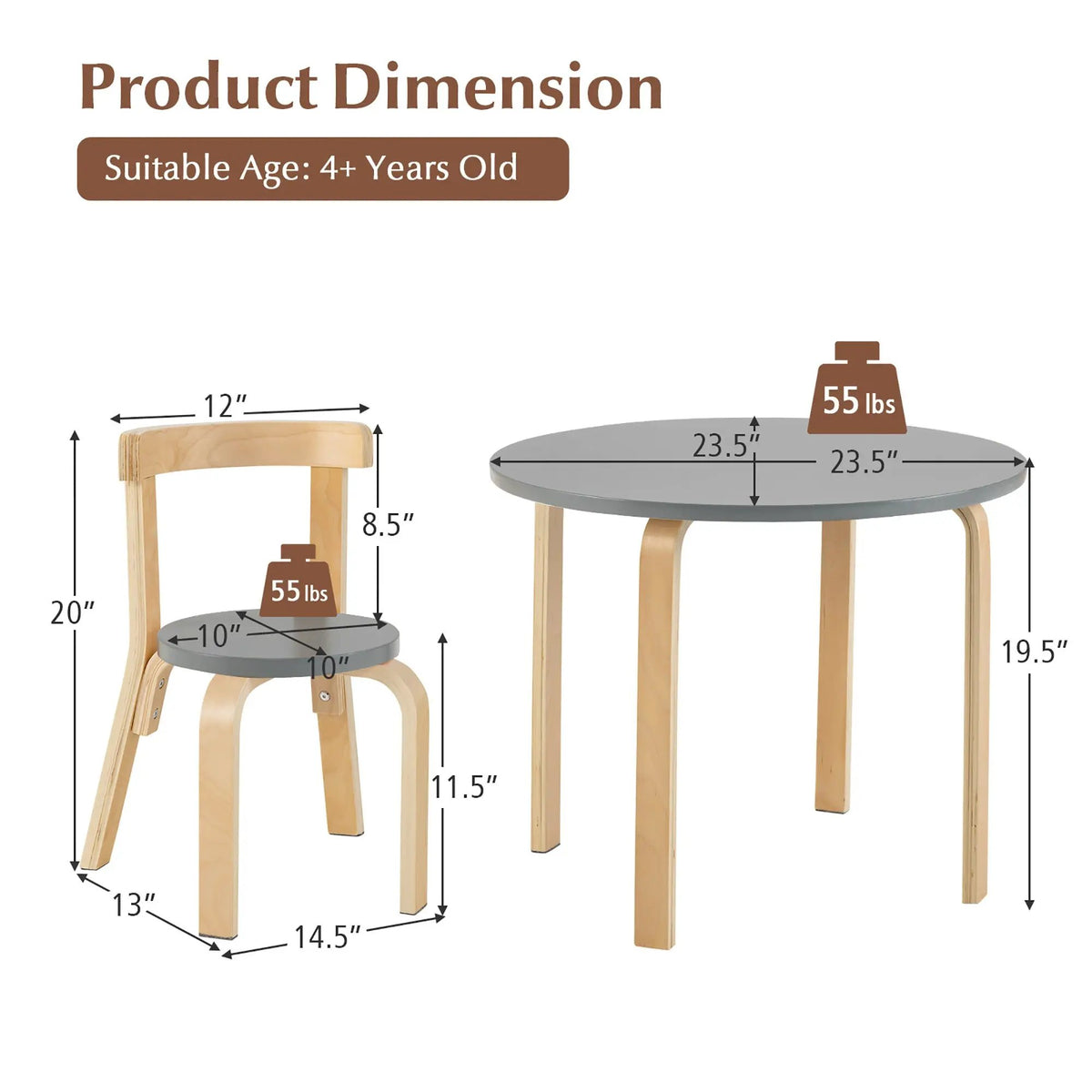 5-Piece Kids Wooden Curved Back Activity Table and Chair Set with by DirectDeals