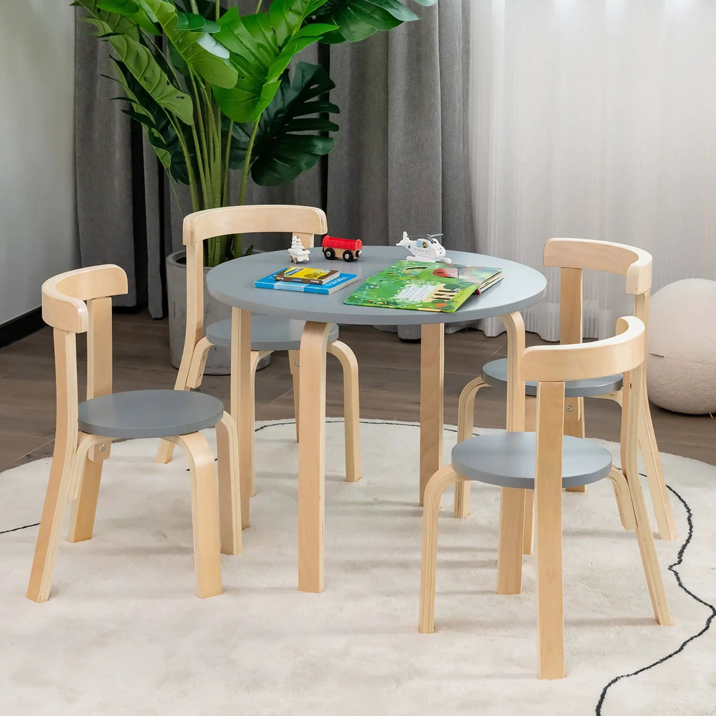 5-Piece Kids Wooden Curved Back Activity Table and Chair Set with by DirectDeals