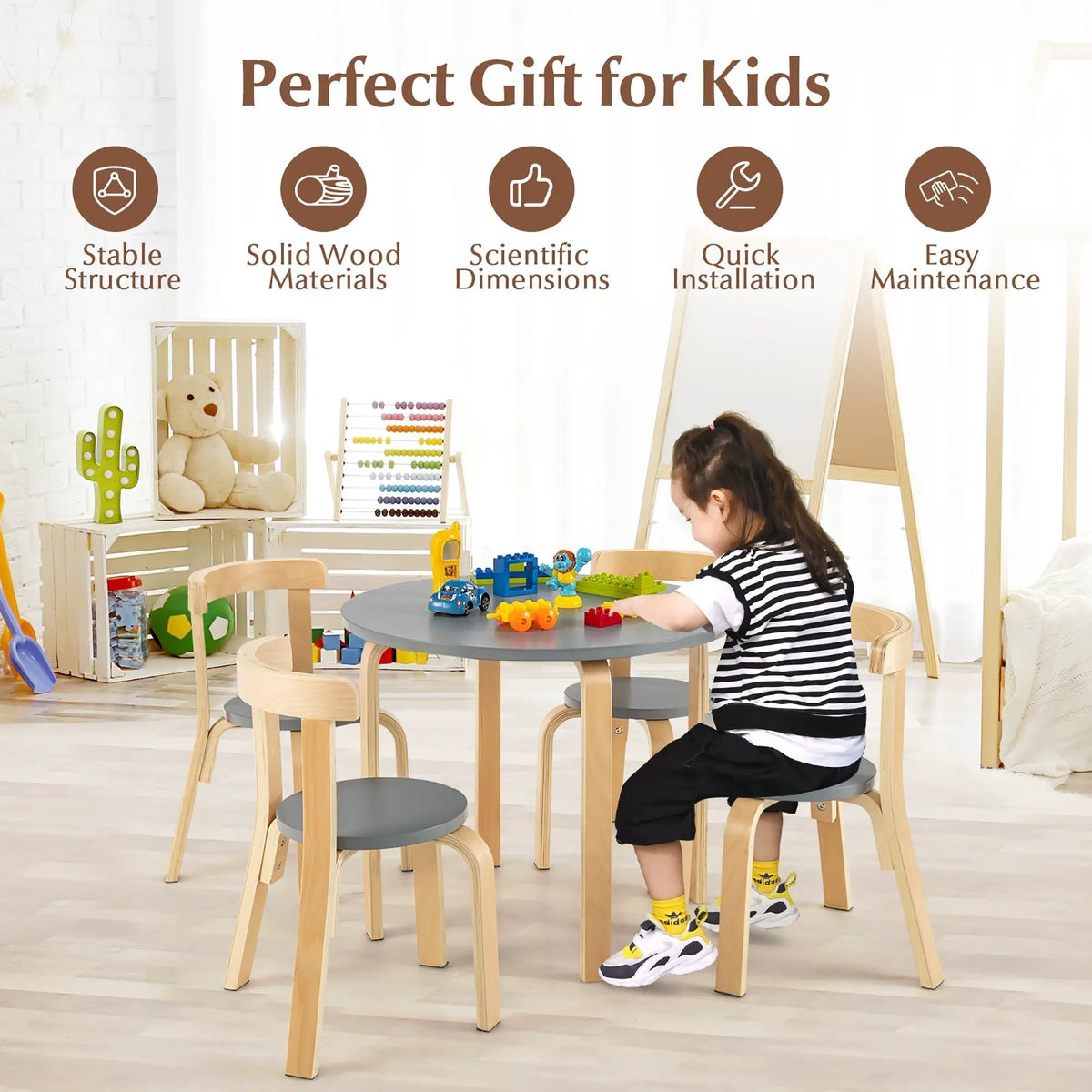 5-Piece Kids Wooden Curved Back Activity Table and Chair Set with by DirectDeals