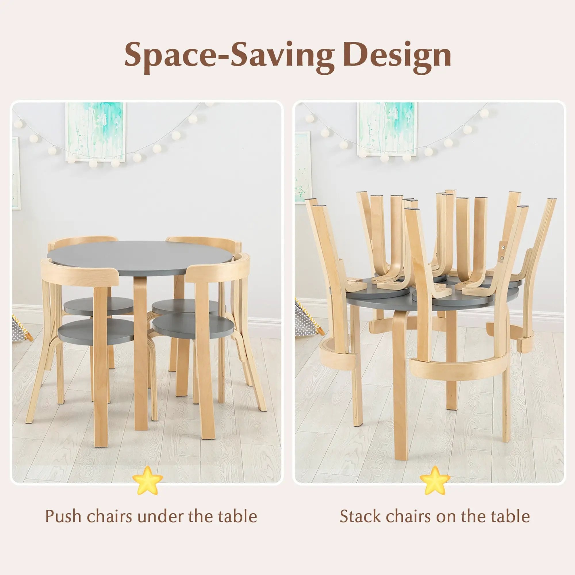 5-Piece Kids Wooden Curved Back Activity Table and Chair Set with by DirectDeals