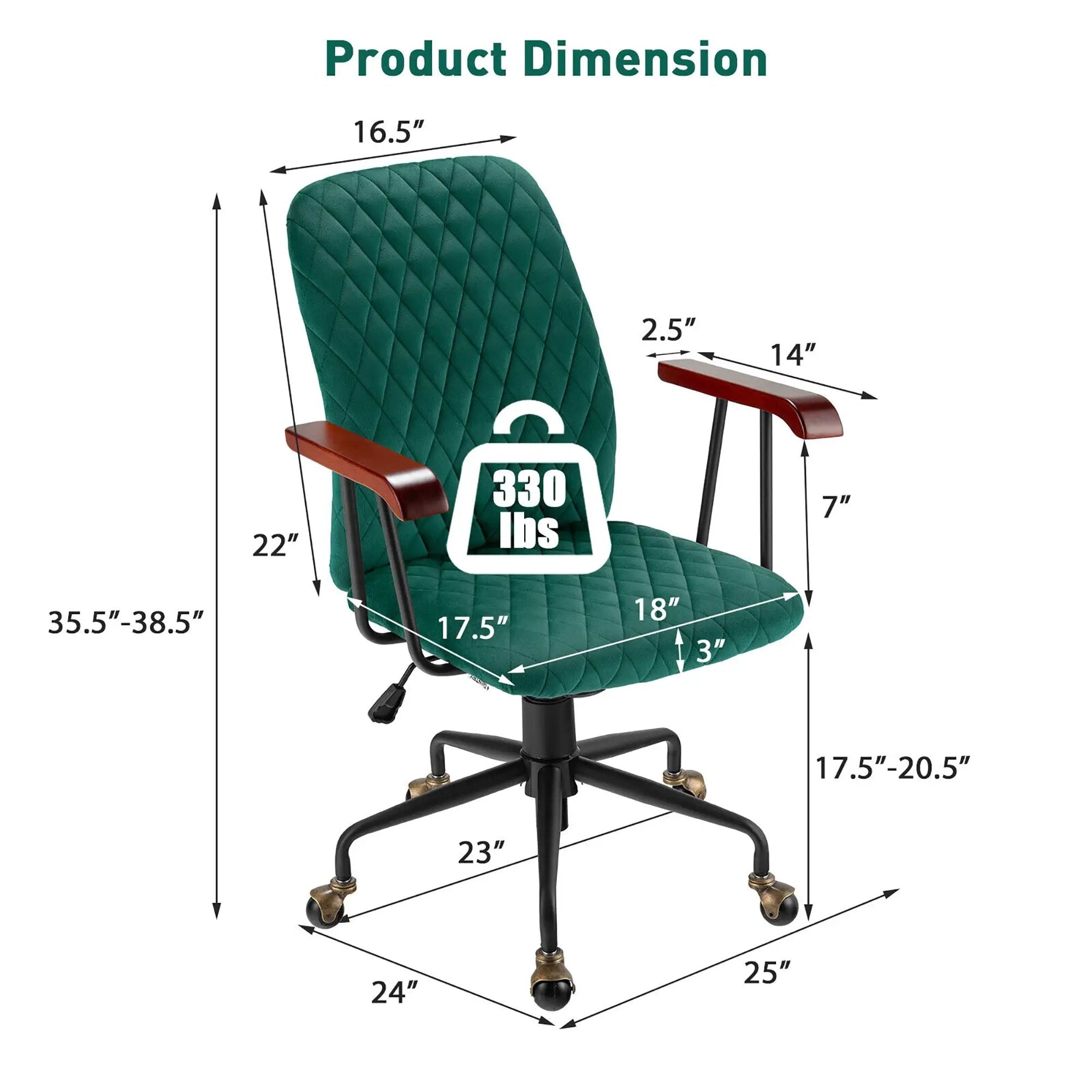 Velvet Office Chair with Wooden Armrests - Adjustable Height by DirectDeals