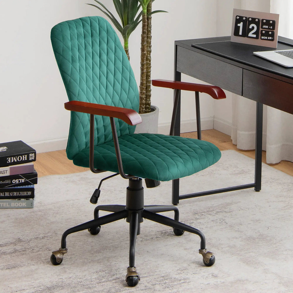Velvet Home Office Chair with Wooden Armrest by DirectDeals