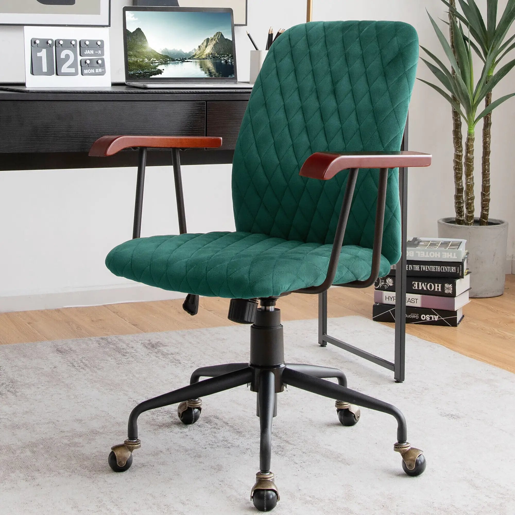 Velvet Home Office Chair with Wooden Armrest by DirectDeals
