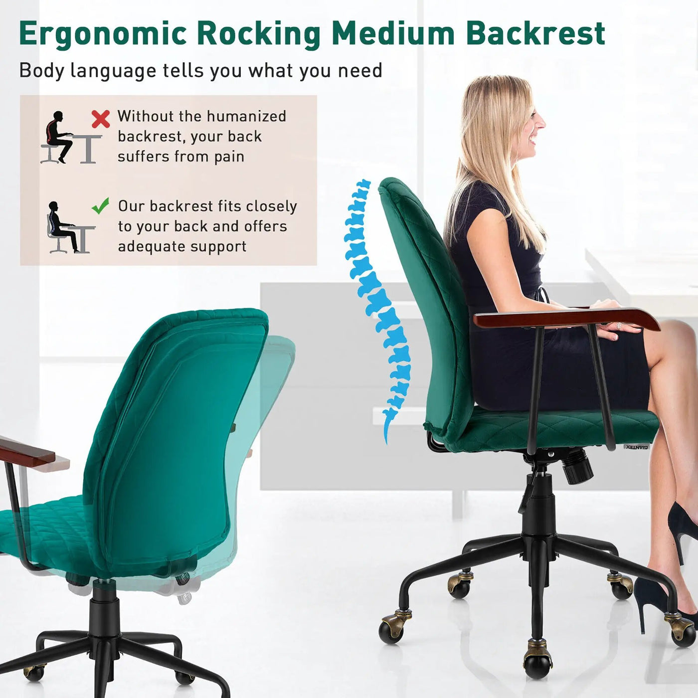Velvet Home Office Chair with Wooden Armrest by DirectDeals