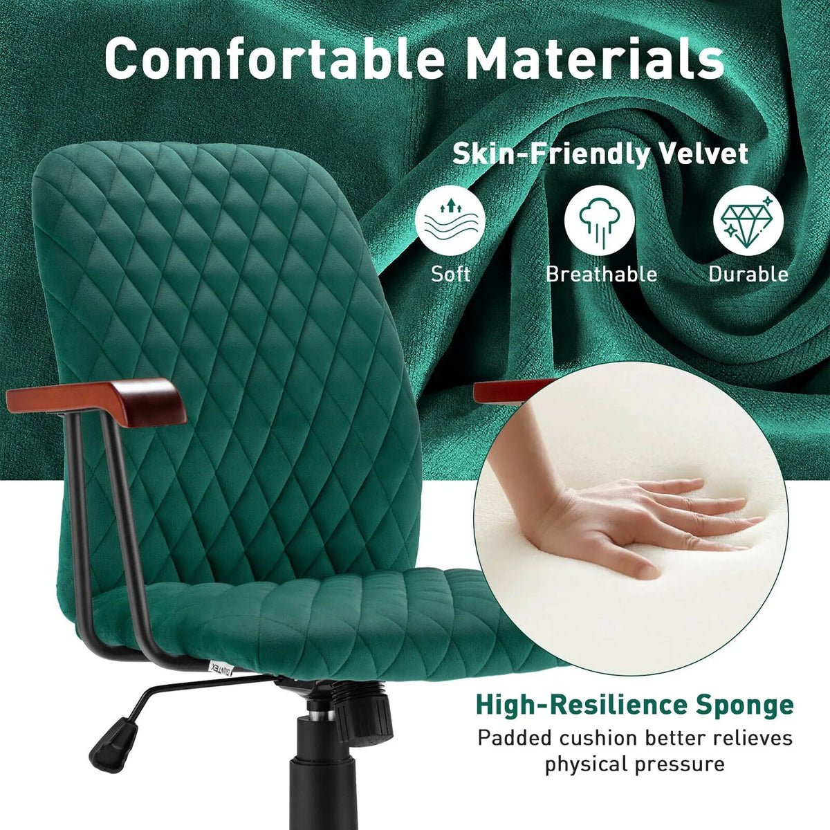 Velvet Home Office Chair with Wooden Armrest by DirectDeals