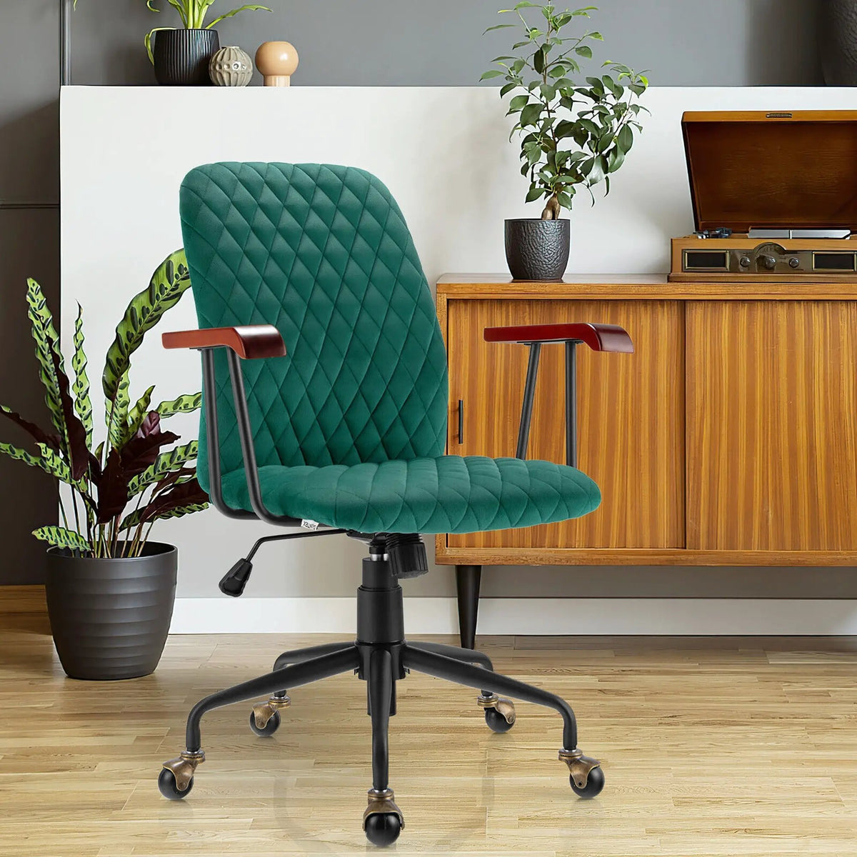 Velvet Home Office Chair with Wooden Armrest by DirectDeals