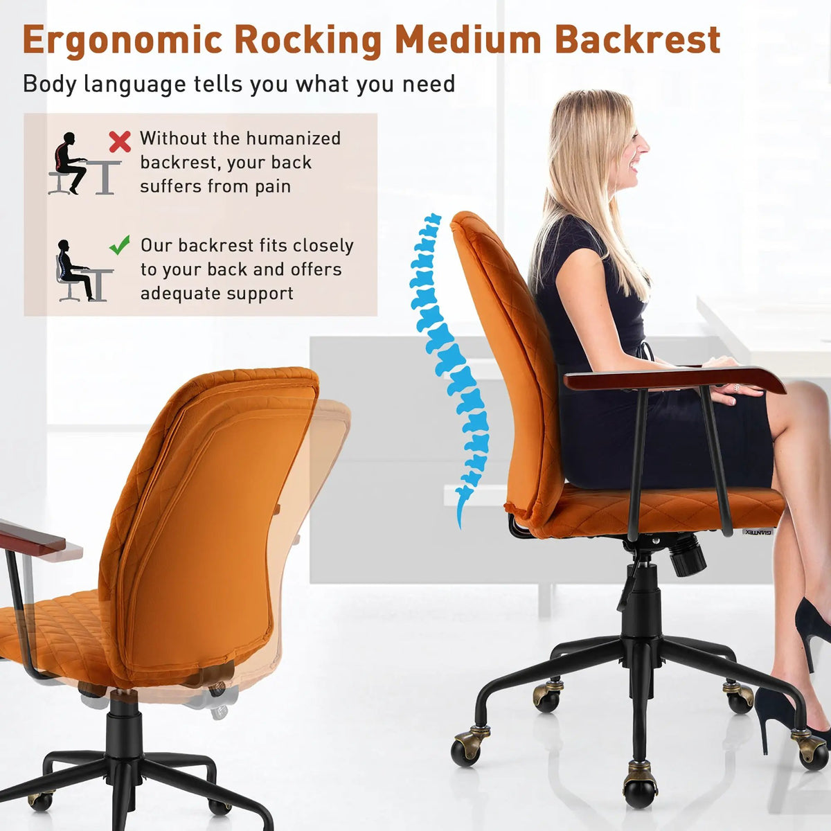 Velvet Home Office Chair with Wooden Armrest by DirectDeals