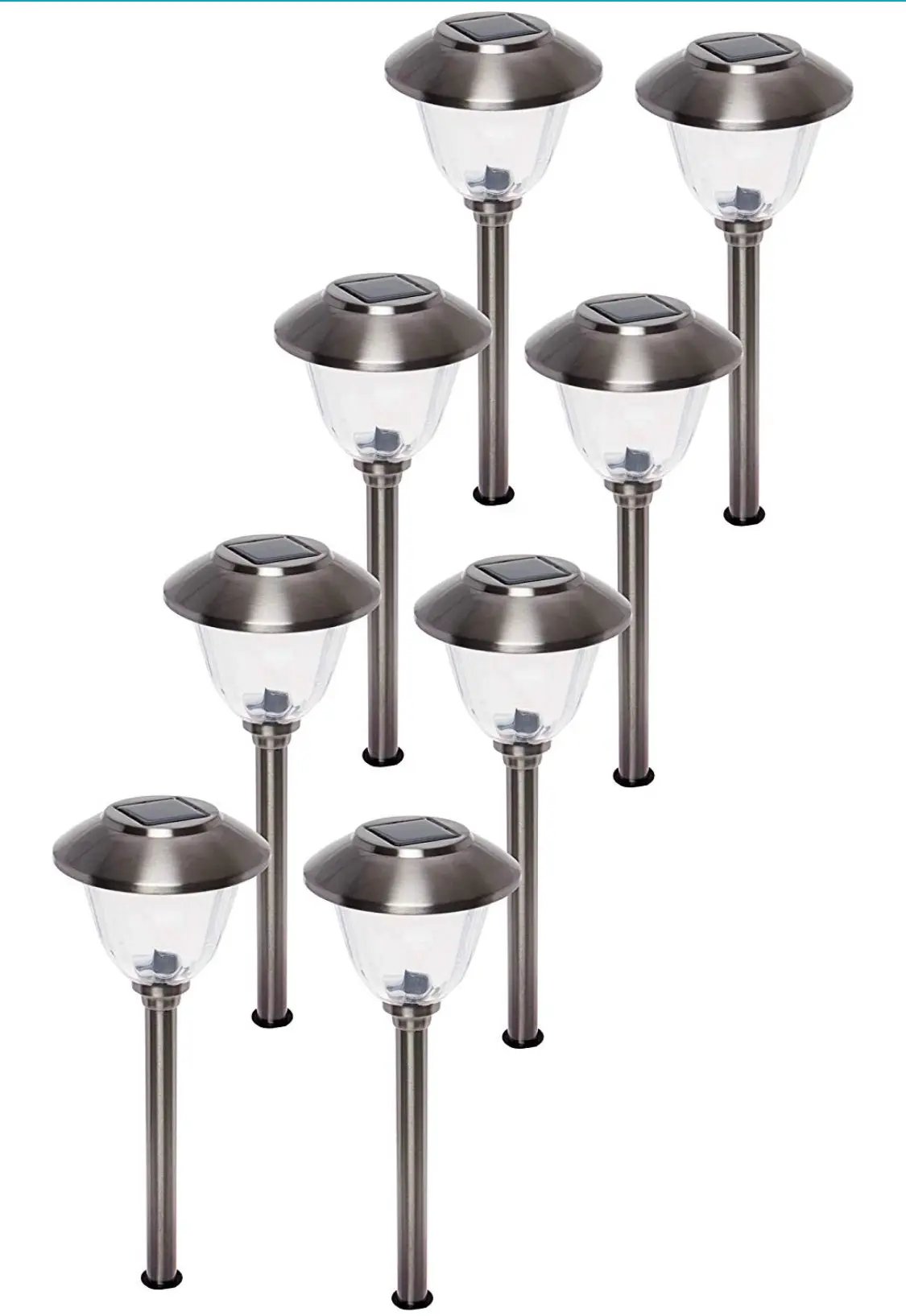 Energizer 8 Pack Solar Pathway LED Lights Outdoor- Glass and Stainless Steel 15 LM ( Silver ) by Outdoor Solar Outlet