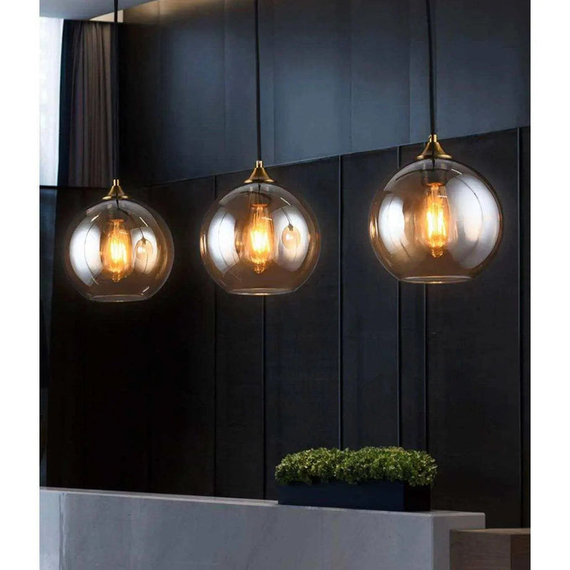 Bepuzz Plug in Glass Pendant Light Mid Century Ceiling Pendant Light Fixtures Globe Glass Shade Hanging Light Fixtures Single Hanging Pendant Lamp for Bedroom Living Room Hallway Foyer (Amber) by Selzalot