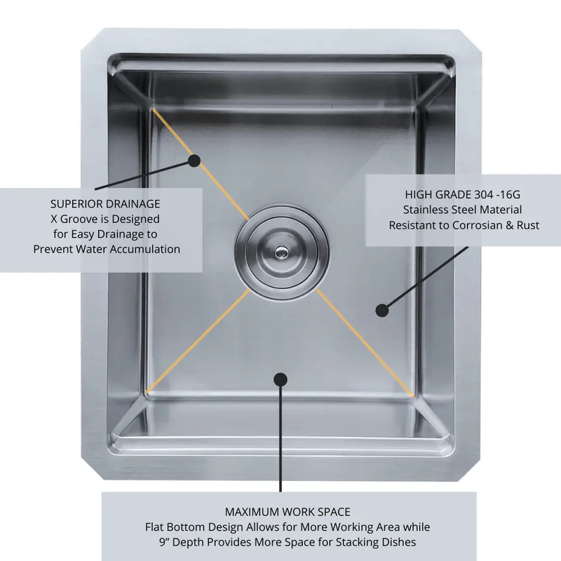 Zeek 15 x 17 Inch Undermount / Drop-In Workstation Sink for RV or Wet Bar 16G Stainless Steel ZH-1517 by ZEEK