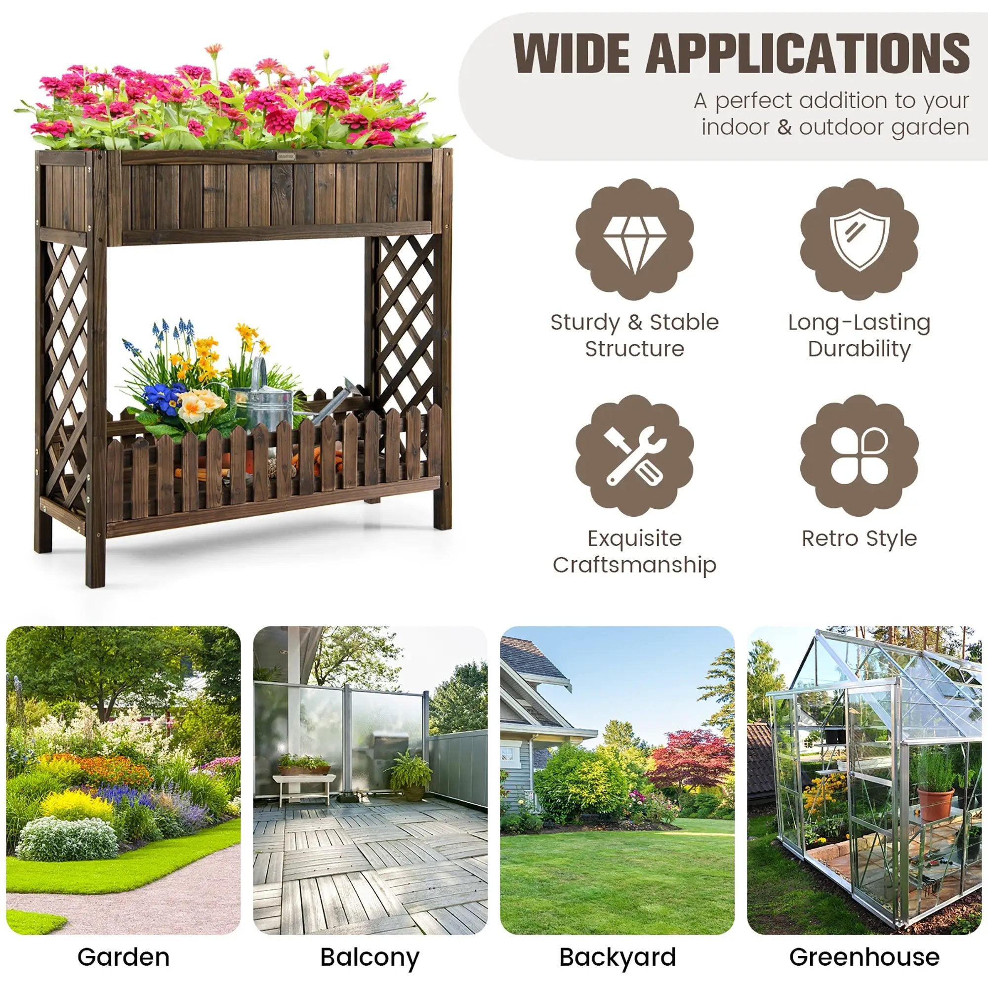 2-Tier Wood Raised Garden Bed for Vegetable and Fruit by DirectDeals