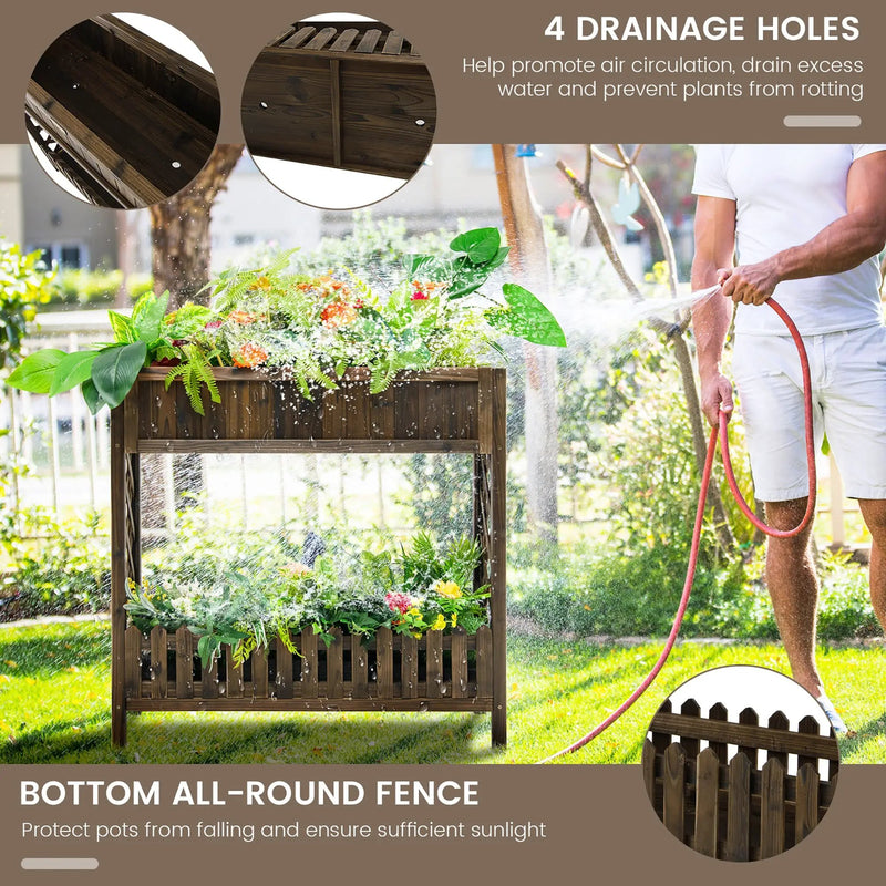 2-Tier Wood Raised Garden Bed for Vegetable and Fruit by DirectDeals