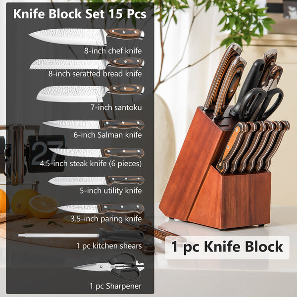 15 Pieces Stainless Steel Knife Block Set with Ergonomic Handle, photo 2 of 8