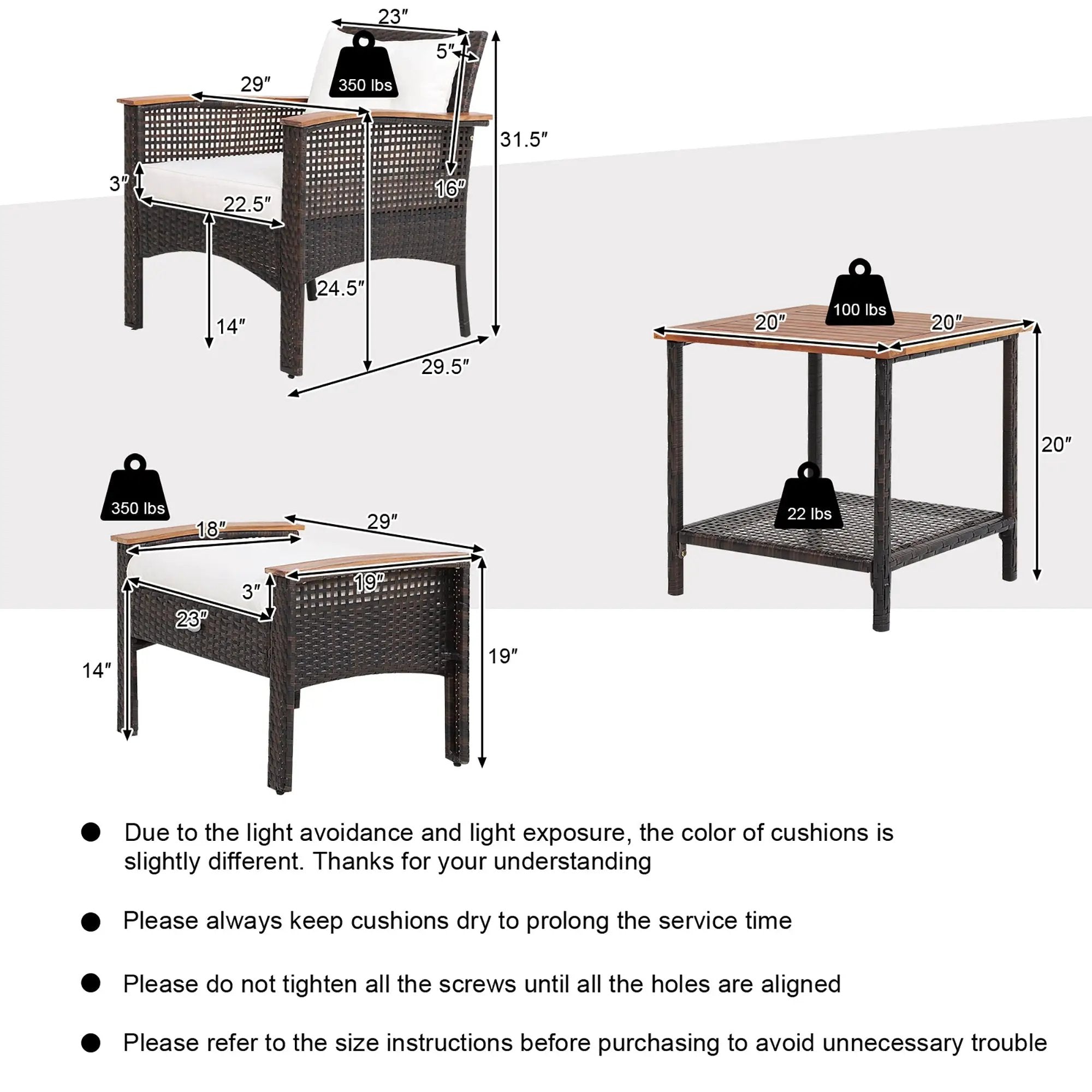 5 Pieces Patio Rattan Furniture Set with Acacia Wood Table by DirectDeals