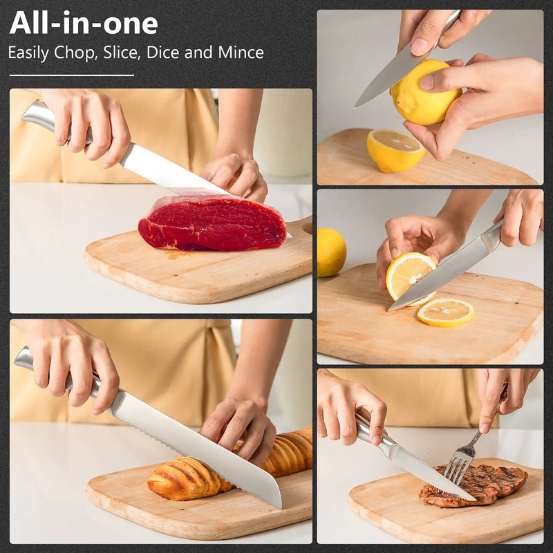14-Piece Kitchen Knife Set Stainless Steel Knife Block Set with Sharpener by DirectDeals