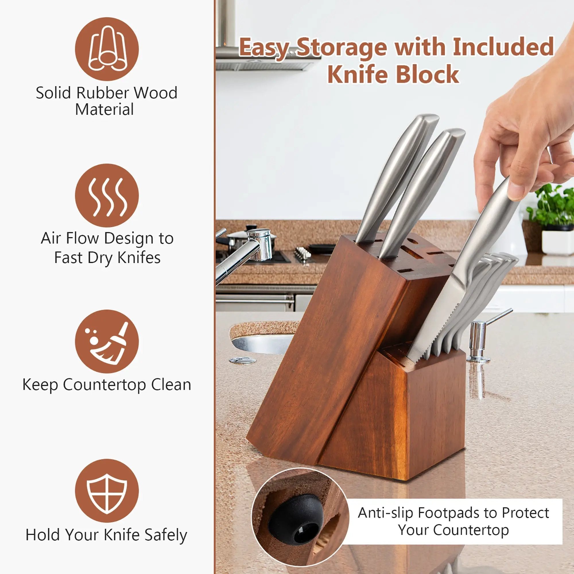 14-Piece Kitchen Knife Set Stainless Steel Knife Block Set with Sharpener by DirectDeals