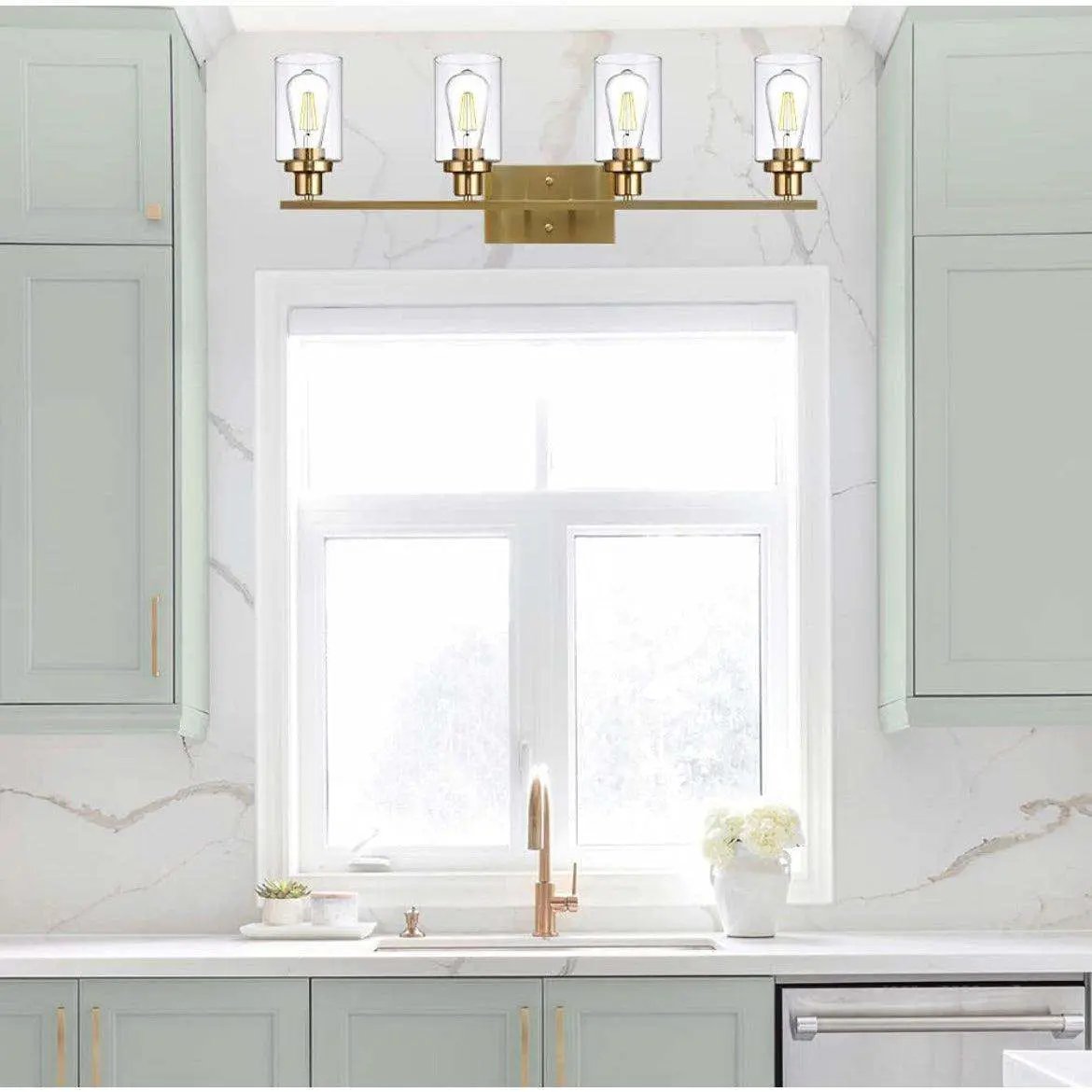 Vanity Lights Fixtures TULUCE 4 Light Bathroom Light Brass Gold Wall Light with Clear Glass Shade, Modern Bathroom Wall Sconce Lighting for Bath, Living Room, Bedroom, Stairs, Gallery, Restaurant by Selzalot
