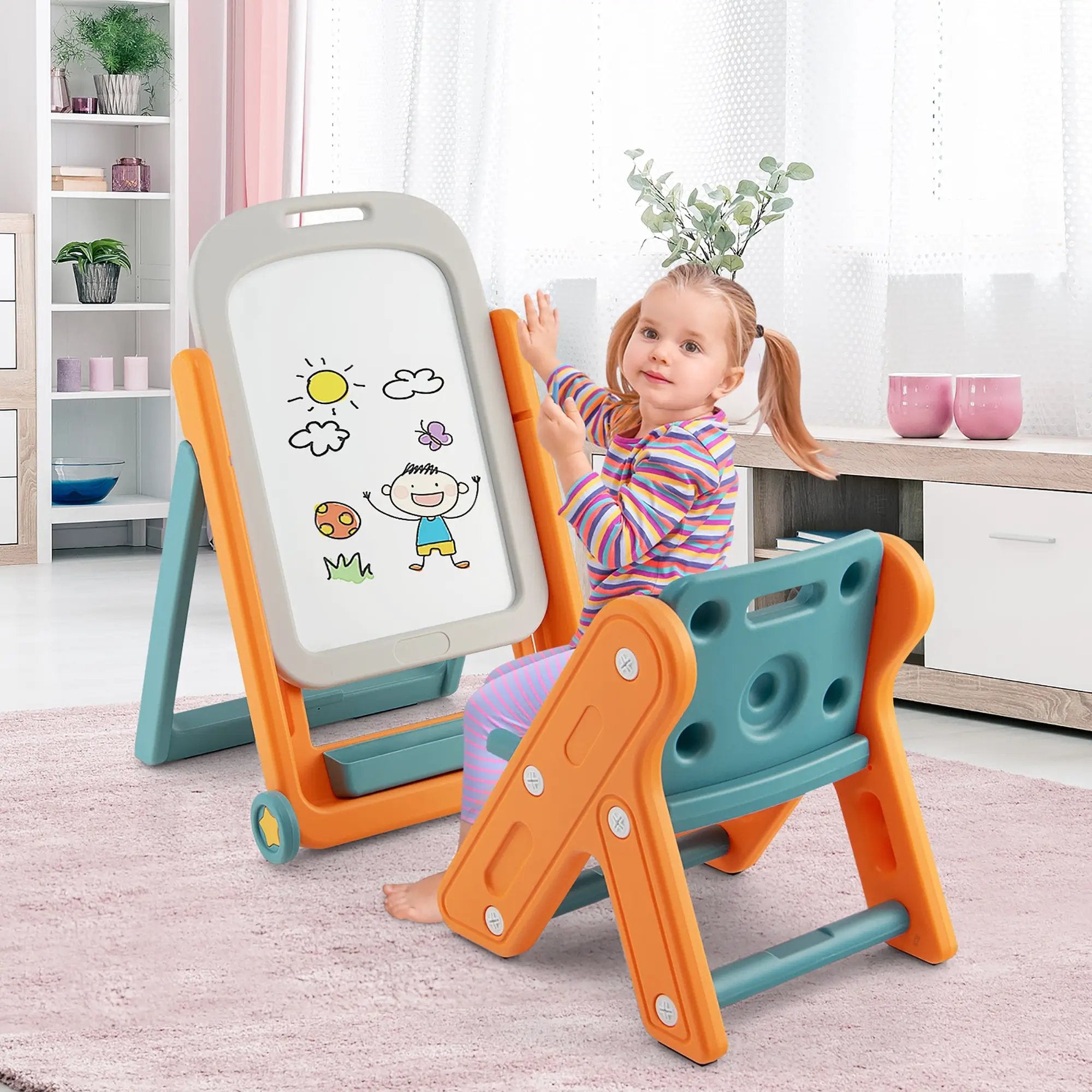 Kids Height Adjustable Art Easel Set with Chair by DirectDeals