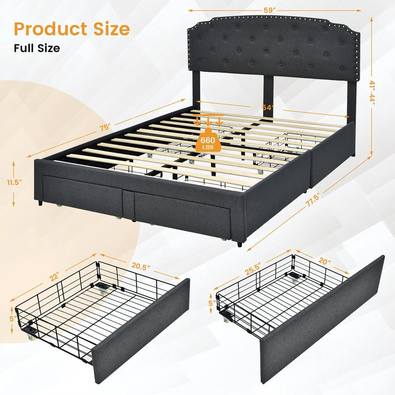 Platform Bed Frame with 4 Storage Drawers and Adjustable Headboard by DirectDeals