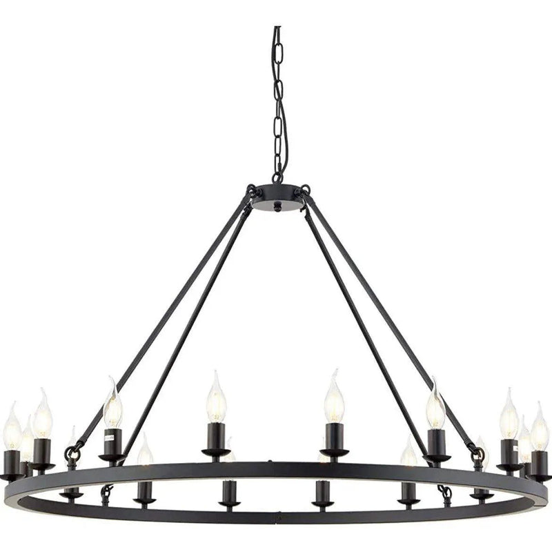 Hubrin Black Wagon Wheel Chandelier,16-Light 39.4 inch,Rustic Farmhouse Industrial Chandeliers,Kitchen Island Light Fixtures E12 Base for Living Room (Black, 39.4" 16-Light) by Selzalot