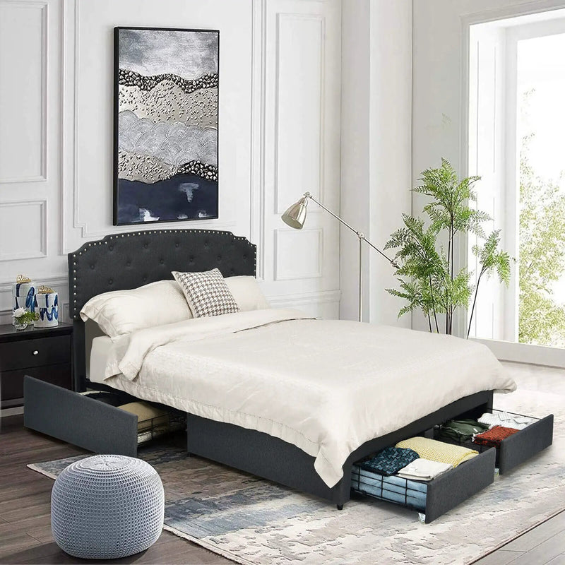 Platform Bed Frame with 4 Storage Drawers and Adjustable Headboard by DirectDeals