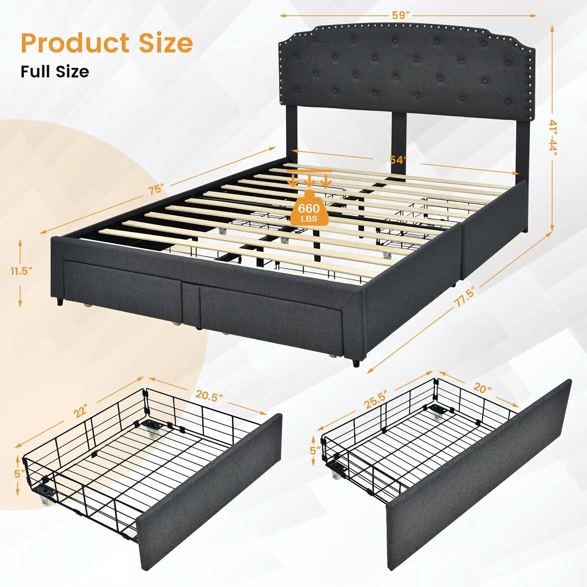 Platform Bed Frame with 4 Storage Drawers and Adjustable Headboard by DirectDeals
