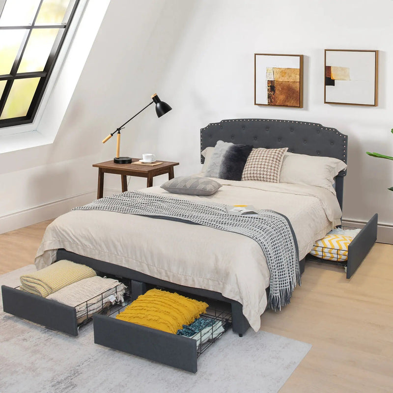 Platform Bed Frame with 4 Storage Drawers and Adjustable Headboard by DirectDeals