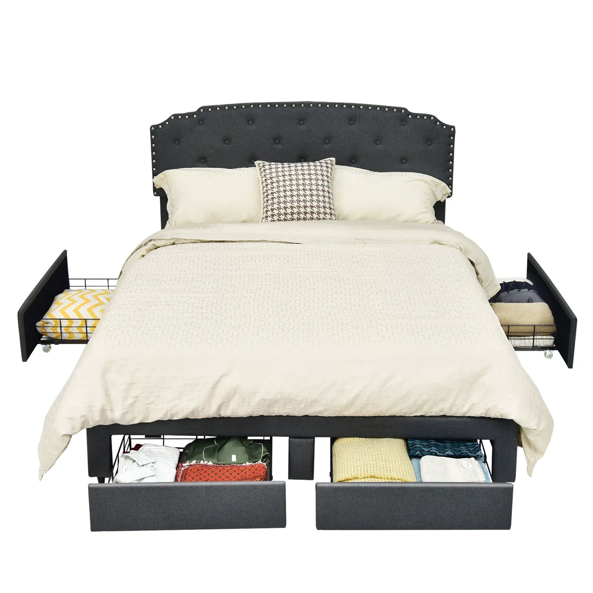 Platform Bed Frame with 4 Storage Drawers and Adjustable Headboard by DirectDeals