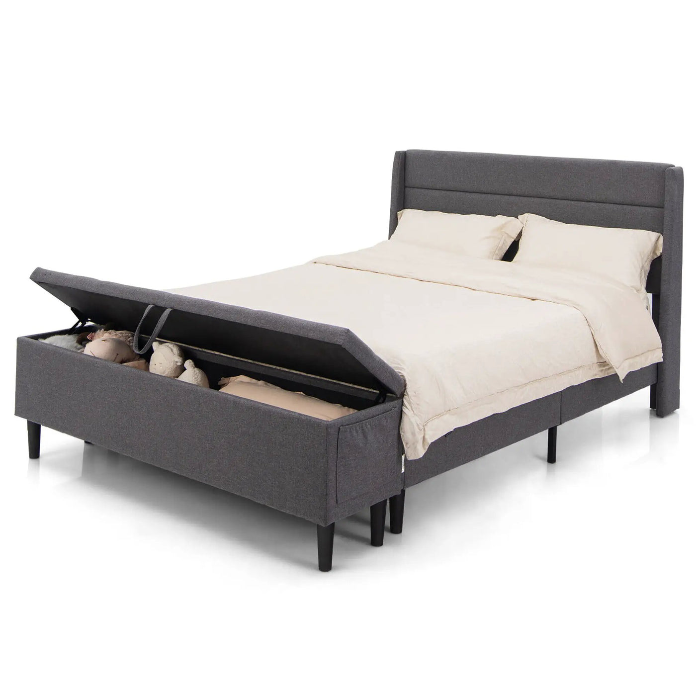 Full/Queen Size Upholstered Platform Bed Frame with Storage Ottoman by DirectDeals