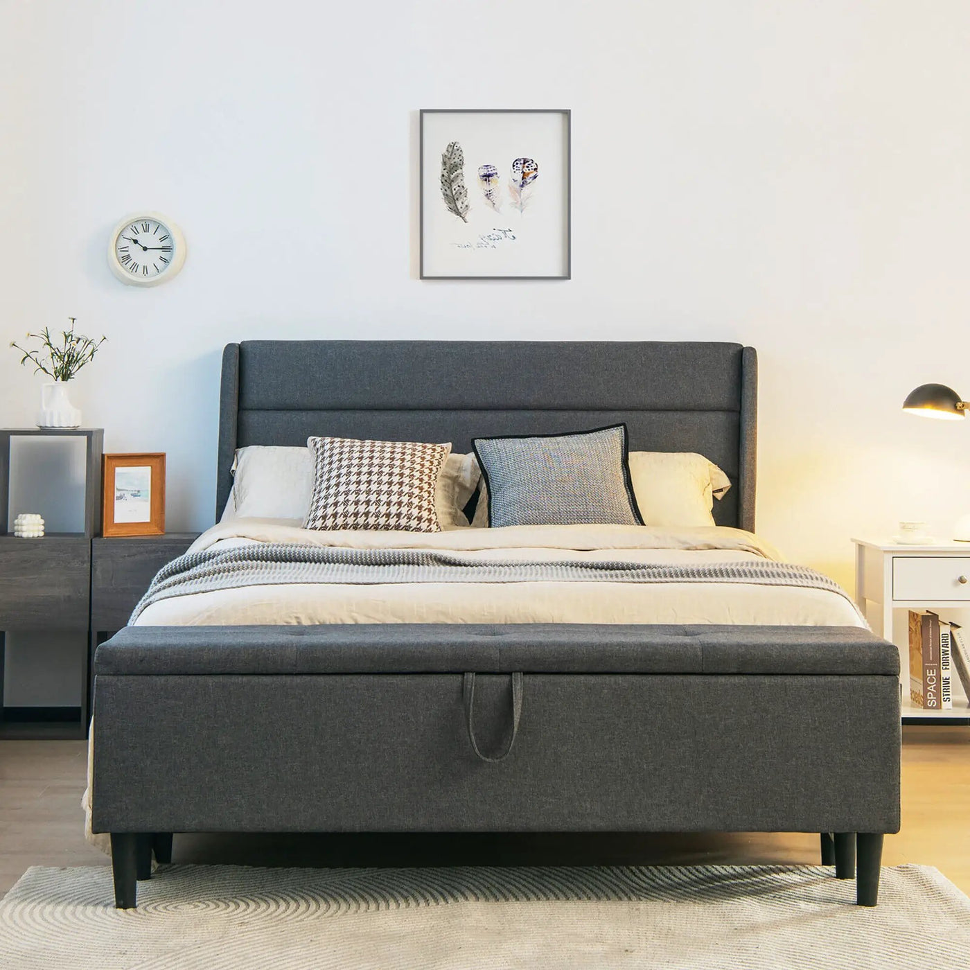 Full/Queen Size Upholstered Platform Bed Frame with Storage Ottoman by DirectDeals