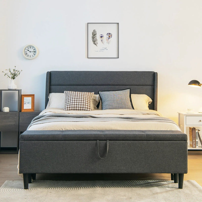 Full/Queen Size Upholstered Platform Bed Frame with Storage Ottoman by DirectDeals