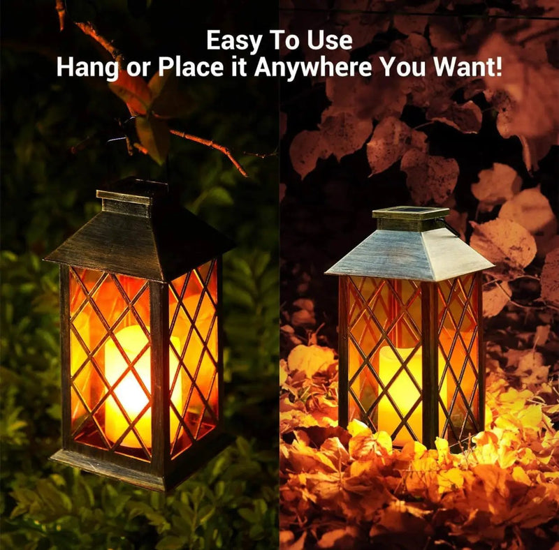 Solar Candle Lanterns Outdoor, 2 Pack Waterproof, LED Lanterns Solar Powered with Handle, Flickering Flameless Candle Lights by Outdoor Solar Outlet
