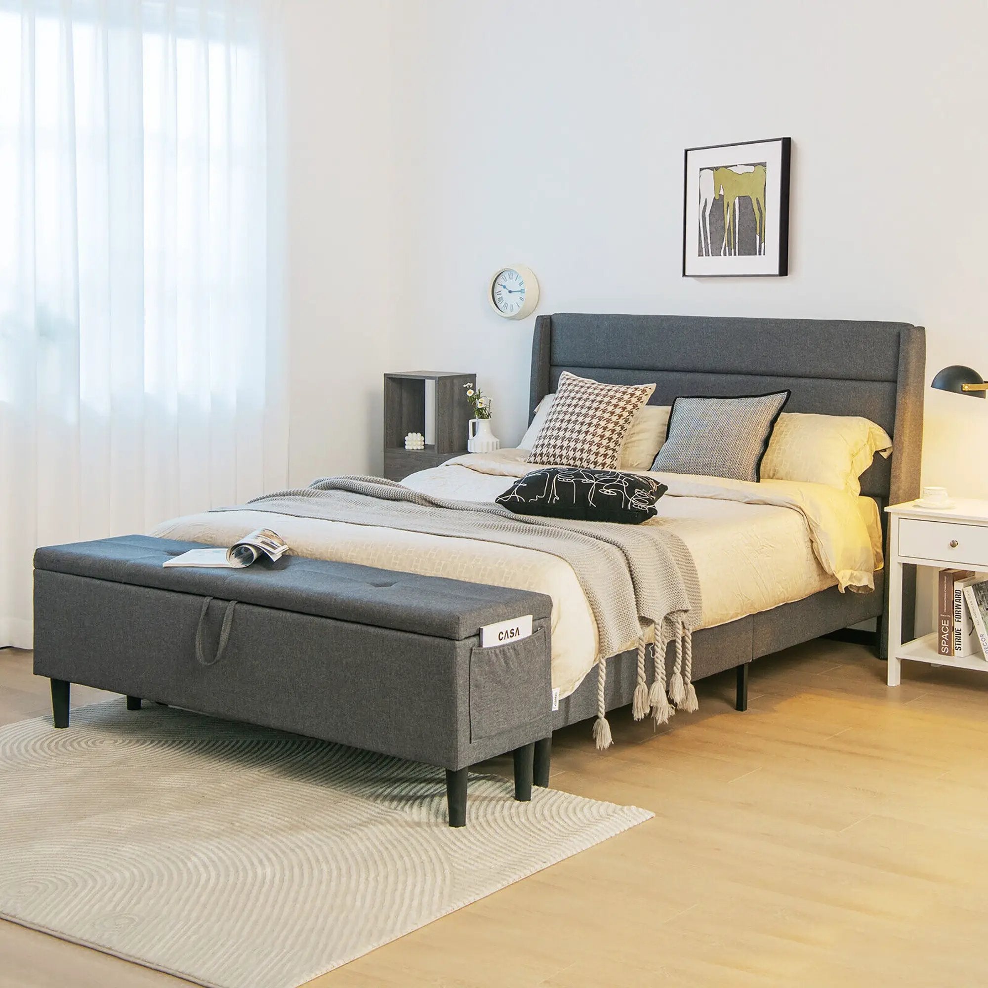 Full/Queen Size Upholstered Platform Bed Frame with Storage Ottoman by DirectDeals