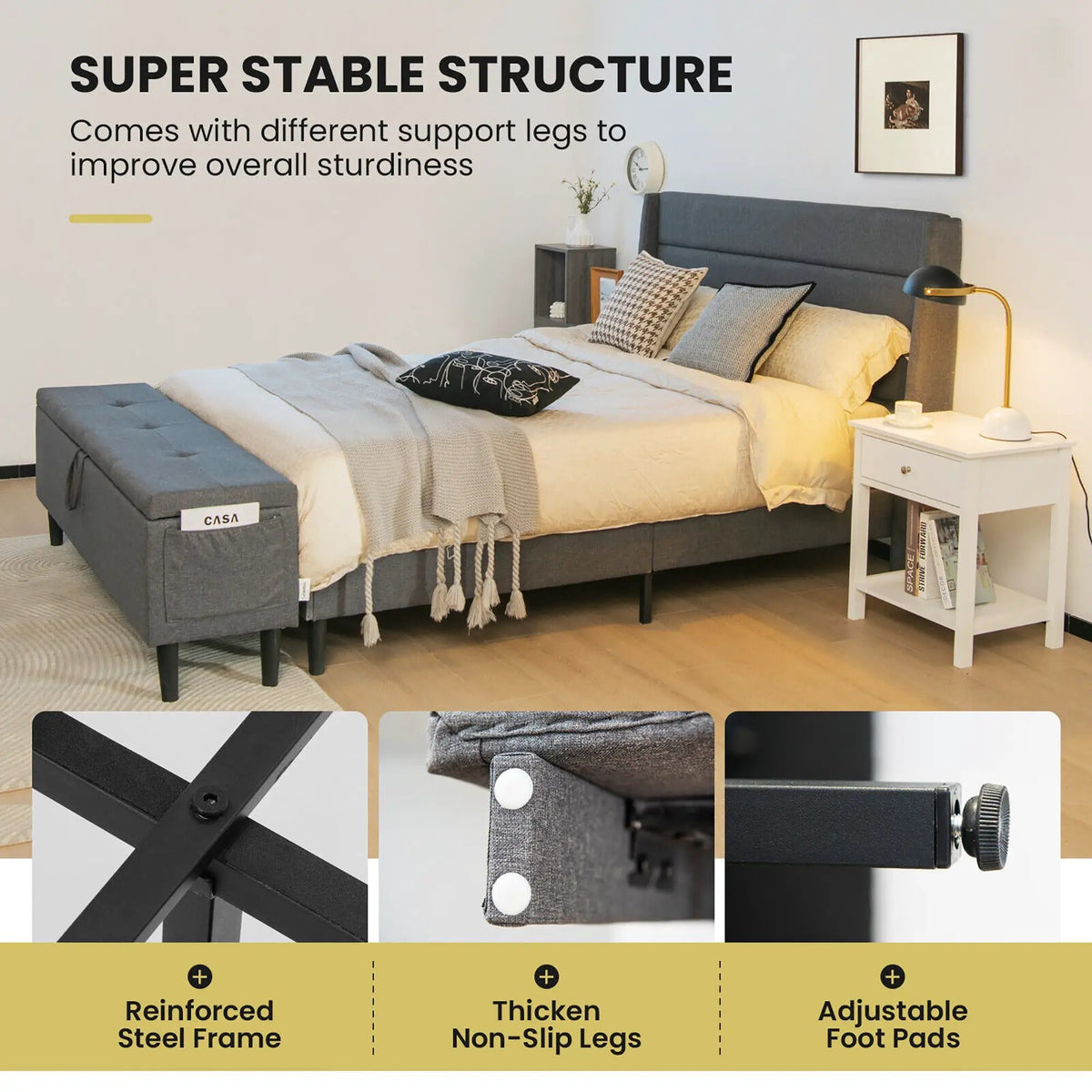 Full/Queen Size Upholstered Platform Bed Frame with Storage Ottoman by DirectDeals