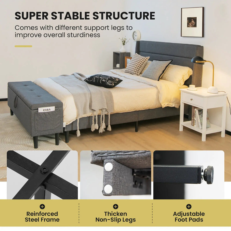 Full/Queen Size Upholstered Platform Bed Frame with Storage Ottoman by DirectDeals