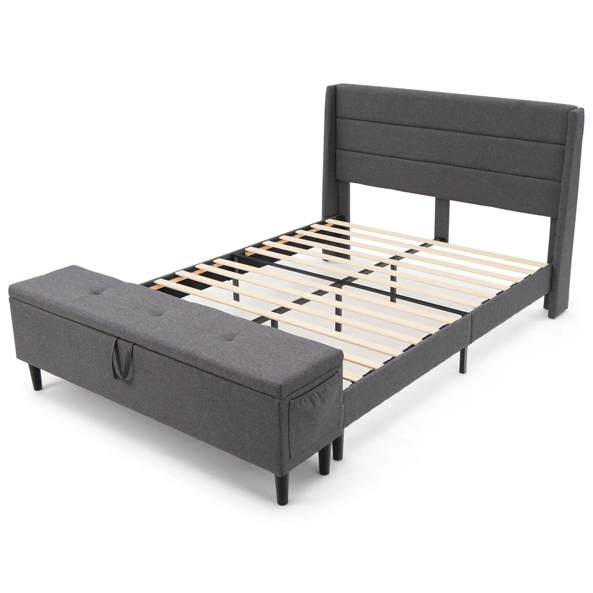 Full/Queen Size Upholstered Platform Bed Frame with Storage Ottoman by DirectDeals