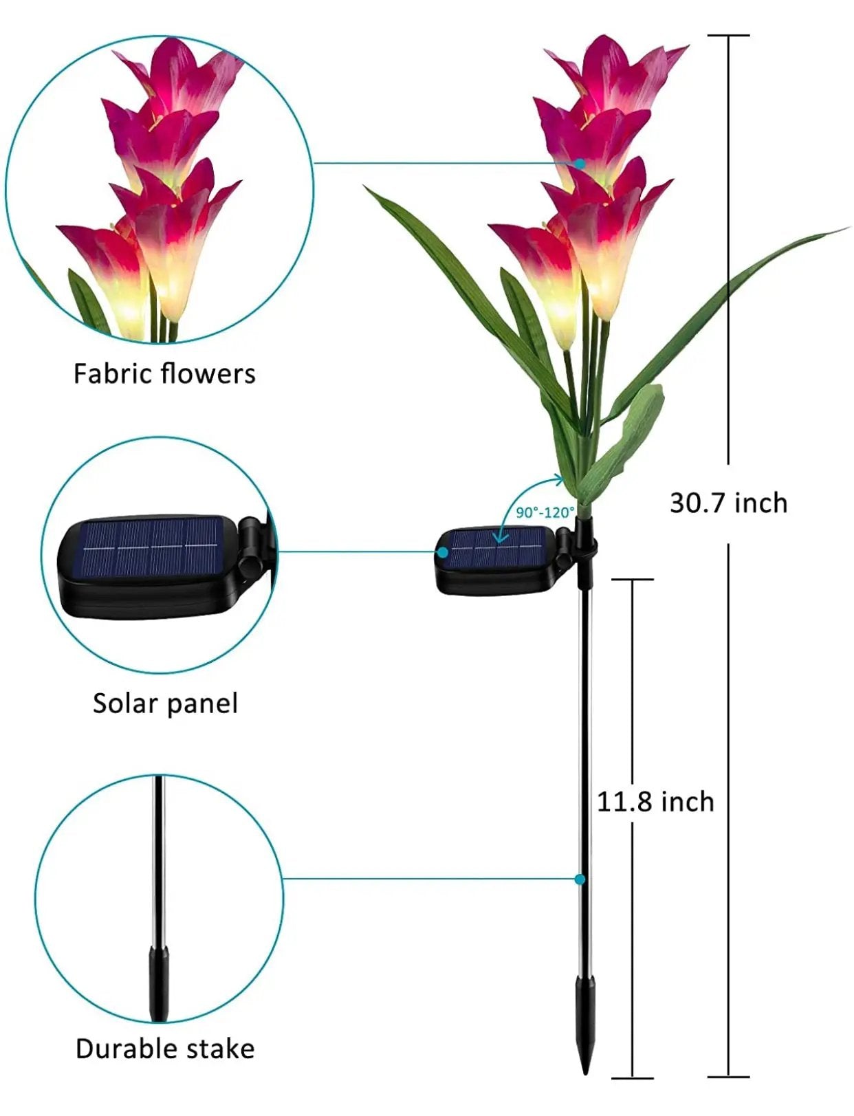 Solar Lily Flower Lights (Pack of 4 = 16 Flowers) by Outdoor Solar Outlet