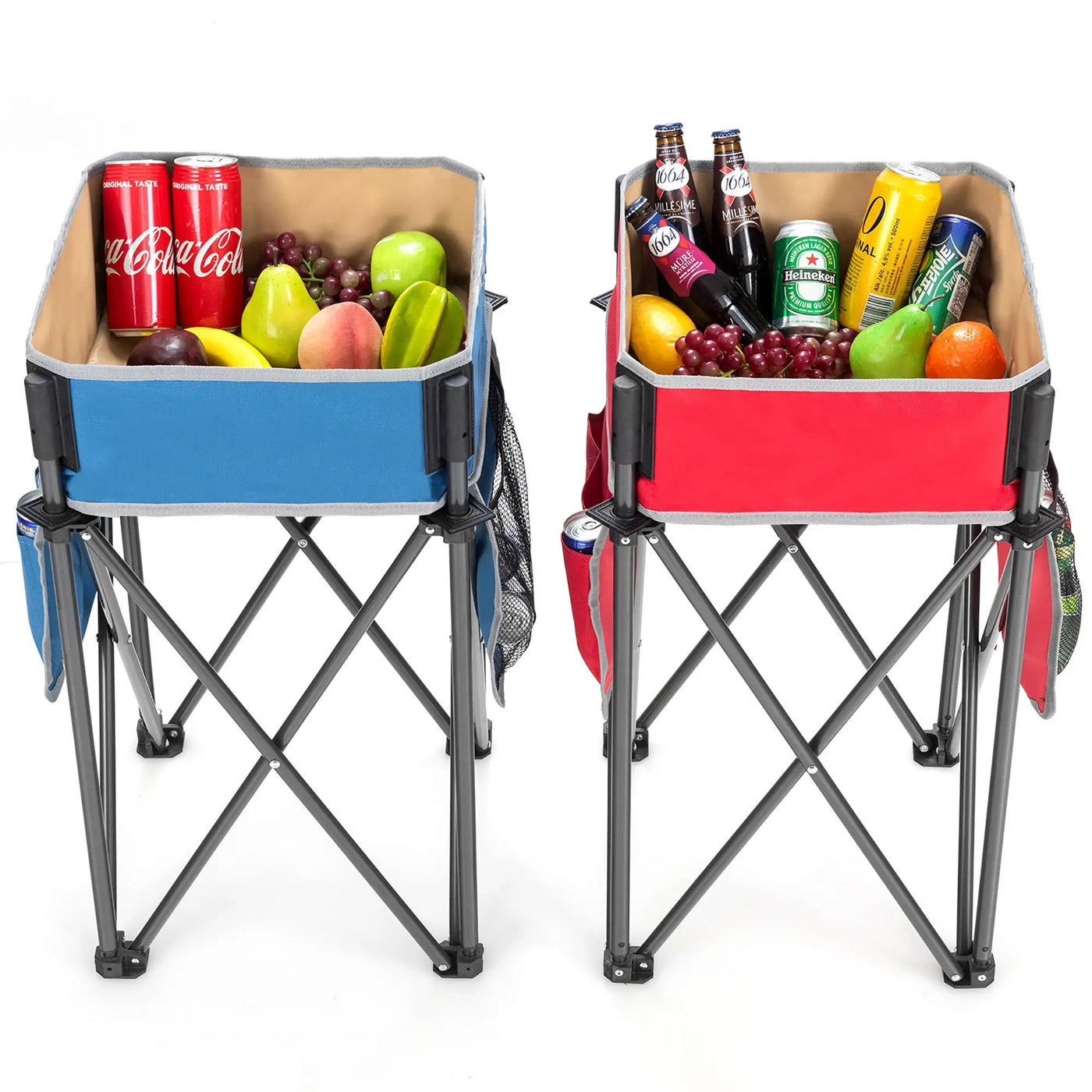 2 Pieces Folding Camping Tables with Large Capacity Storage Sink for Picnic by DirectDeals