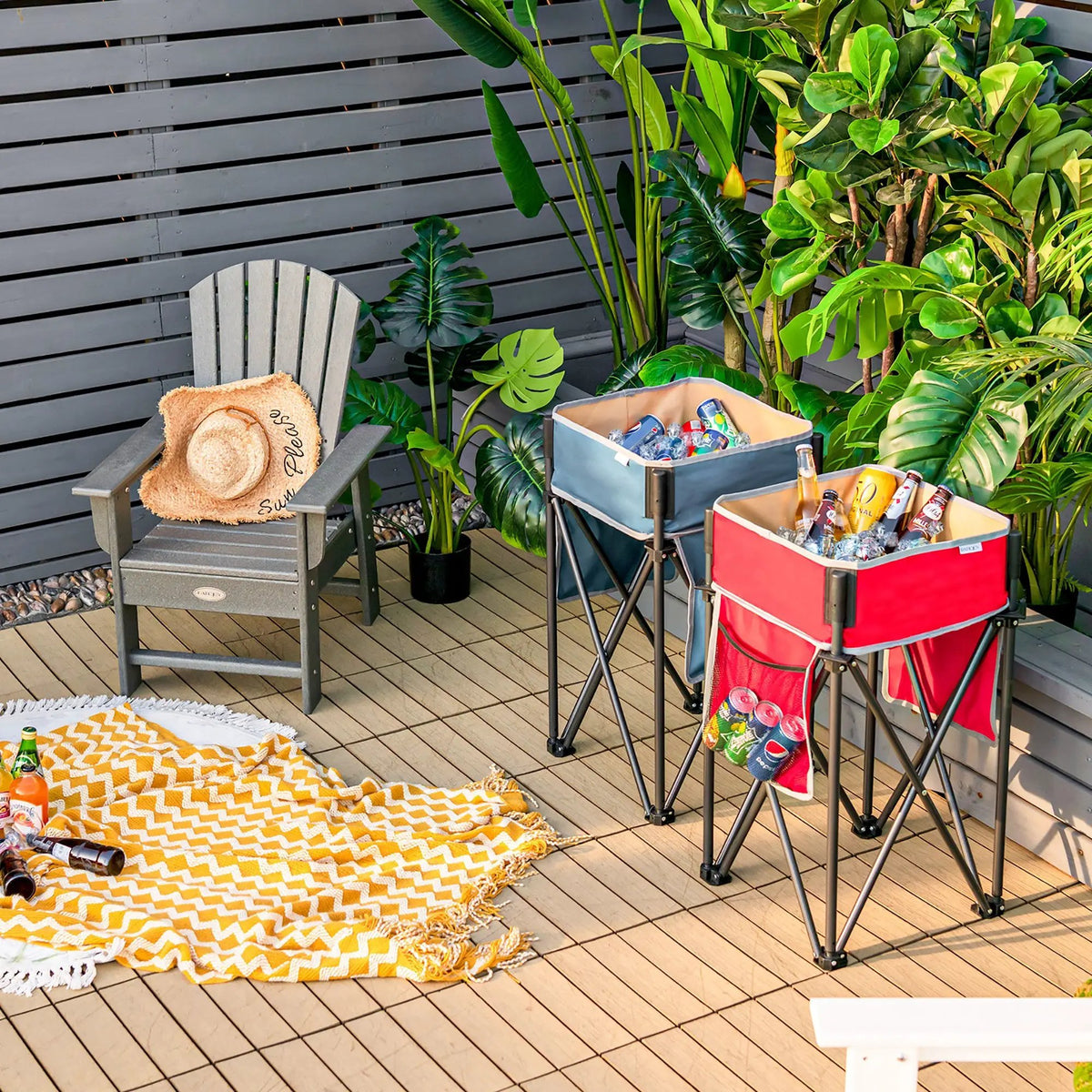 2 Pieces Folding Camping Tables with Large Capacity Storage Sink for Picnic by DirectDeals
