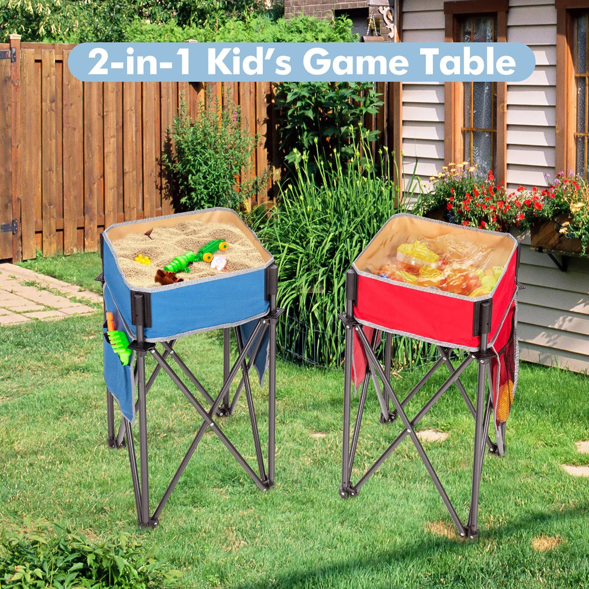 2 Pieces Folding Camping Tables with Large Capacity Storage Sink for Picnic by DirectDeals