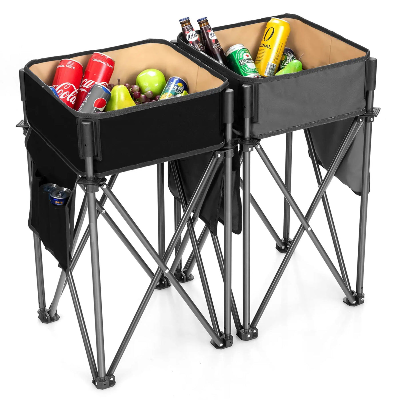 2 Pieces Folding Camping Tables with Large Capacity Storage Sink for Picnic by DirectDeals