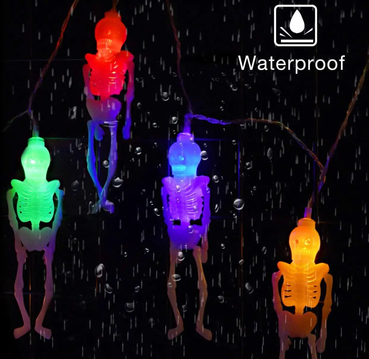 10Ft Solar Powered Skeleton Lights Halloween String Lights -20LEDs 2 Lighting Modes by Outdoor Solar Outlet