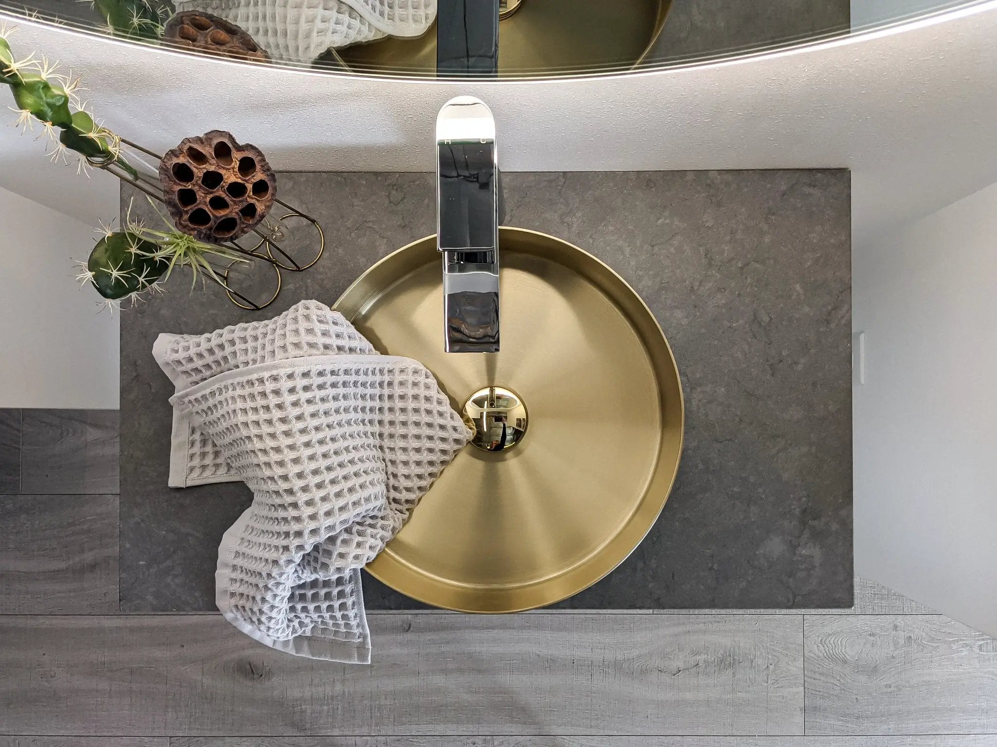 Zeek 14” Gold Round Vessel Bathroom Sink Stainless Steel PVD Nano Tech Coating ZN-G144 by ZEEK