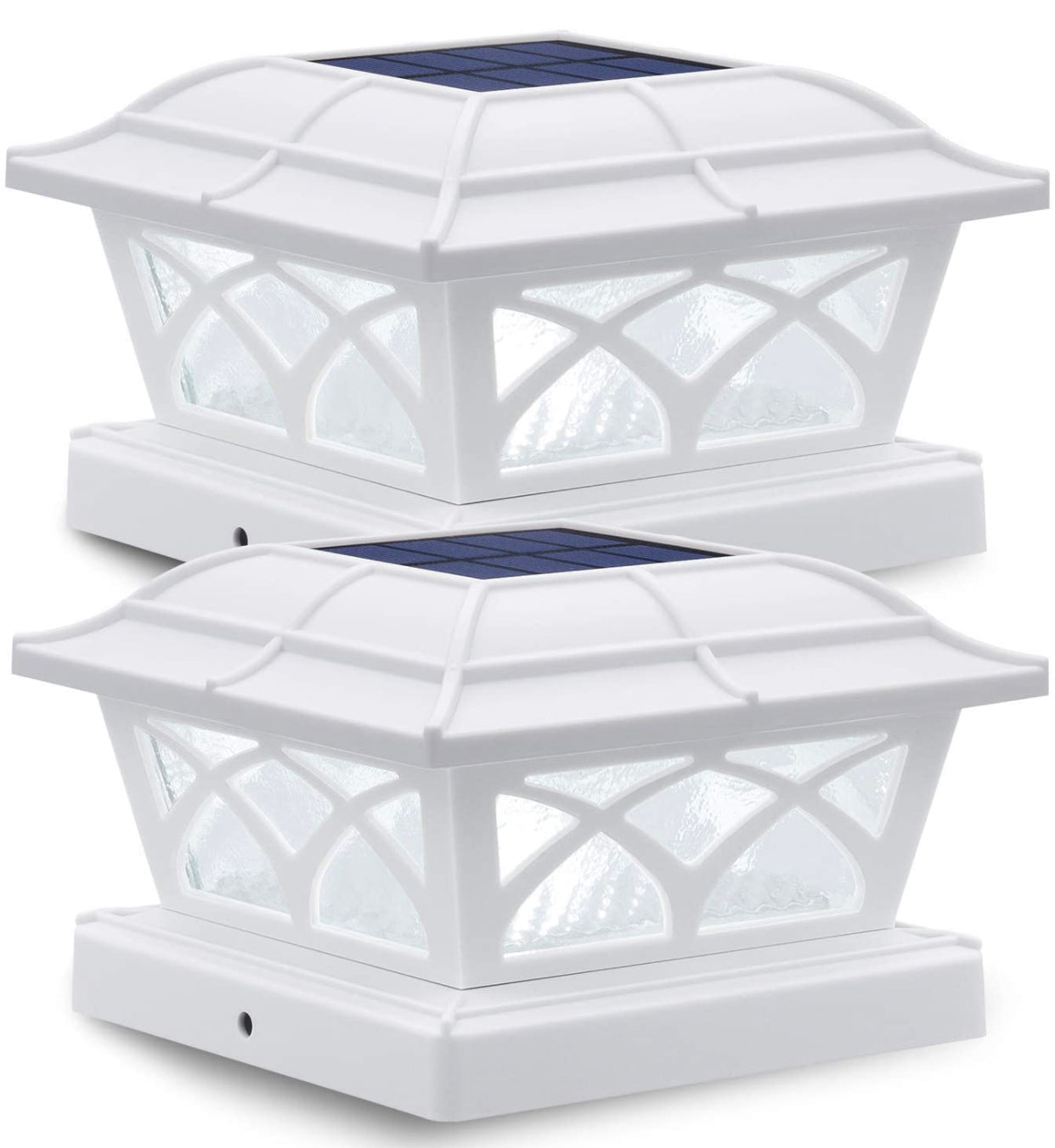 Solar Post Cap Lights Outdoor Glass 2 Modes 8 LEDs for 4x4 5x5 6x6 Posts Fence Deck Patio Decoration Warm White/Cool White (2 Pack) by Outdoor Solar Outlet