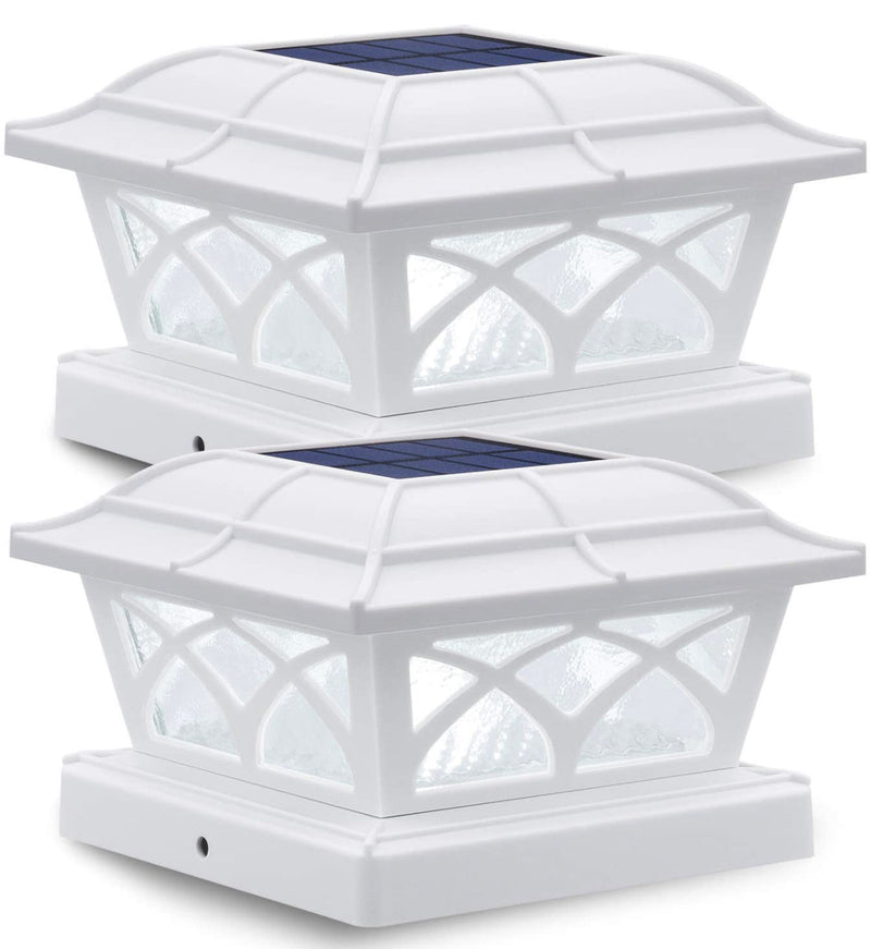 Solar Post Cap Lights Outdoor Glass 2 Modes 8 LEDs for 4x4 5x5 6x6 Posts Fence Deck Patio Decoration Warm White/Cool White (2 Pack) by Outdoor Solar Outlet