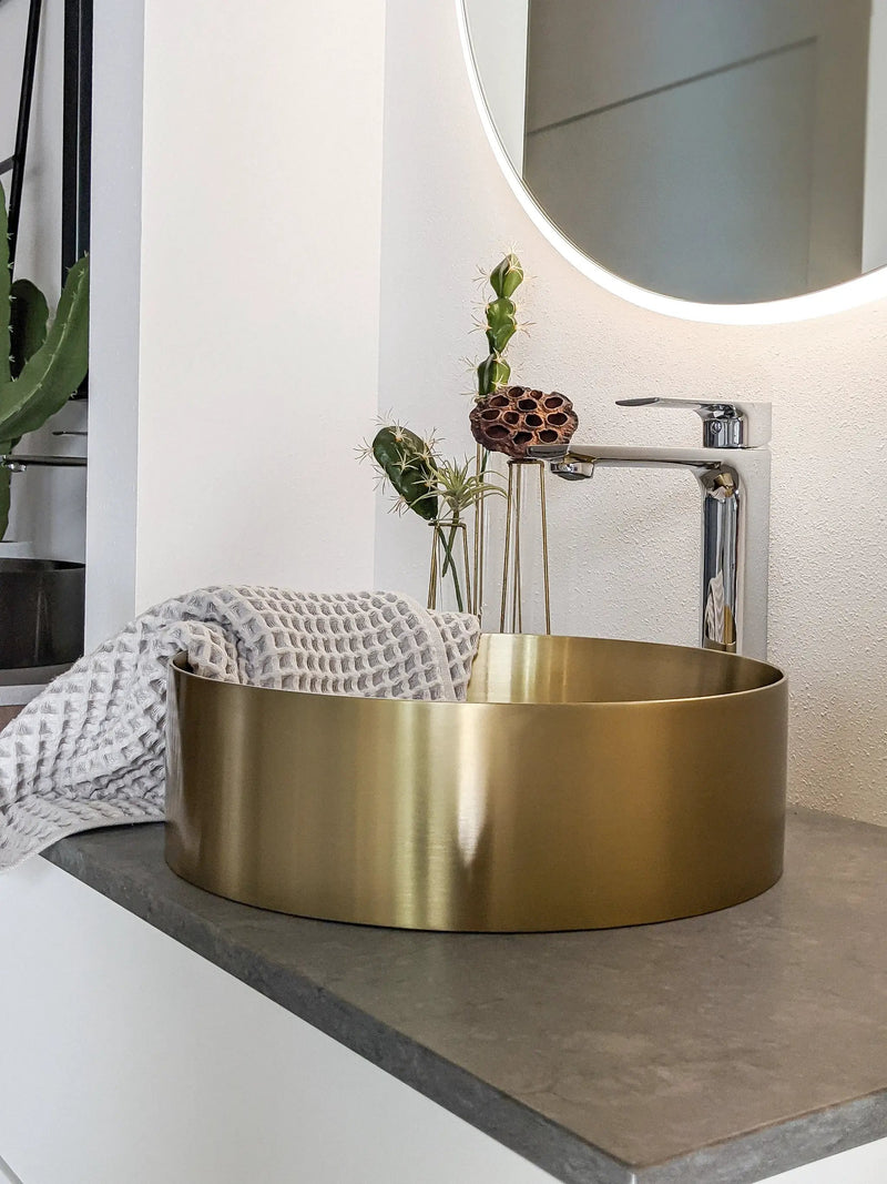 Zeek 14” Gold Round Vessel Bathroom Sink Stainless Steel PVD Nano Tech Coating ZN-G144 by ZEEK