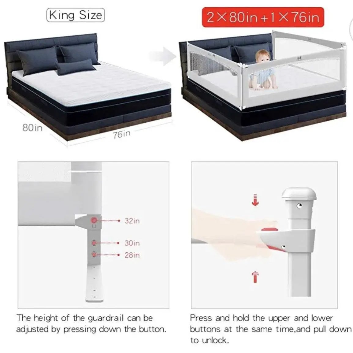 M MAYbabe Bed Rails for Babies and Toddlers, Extra Long and Tall Infants Bed Rail Guard Long Side of Kings or Queens(Grey-60 inches) by Selzalot