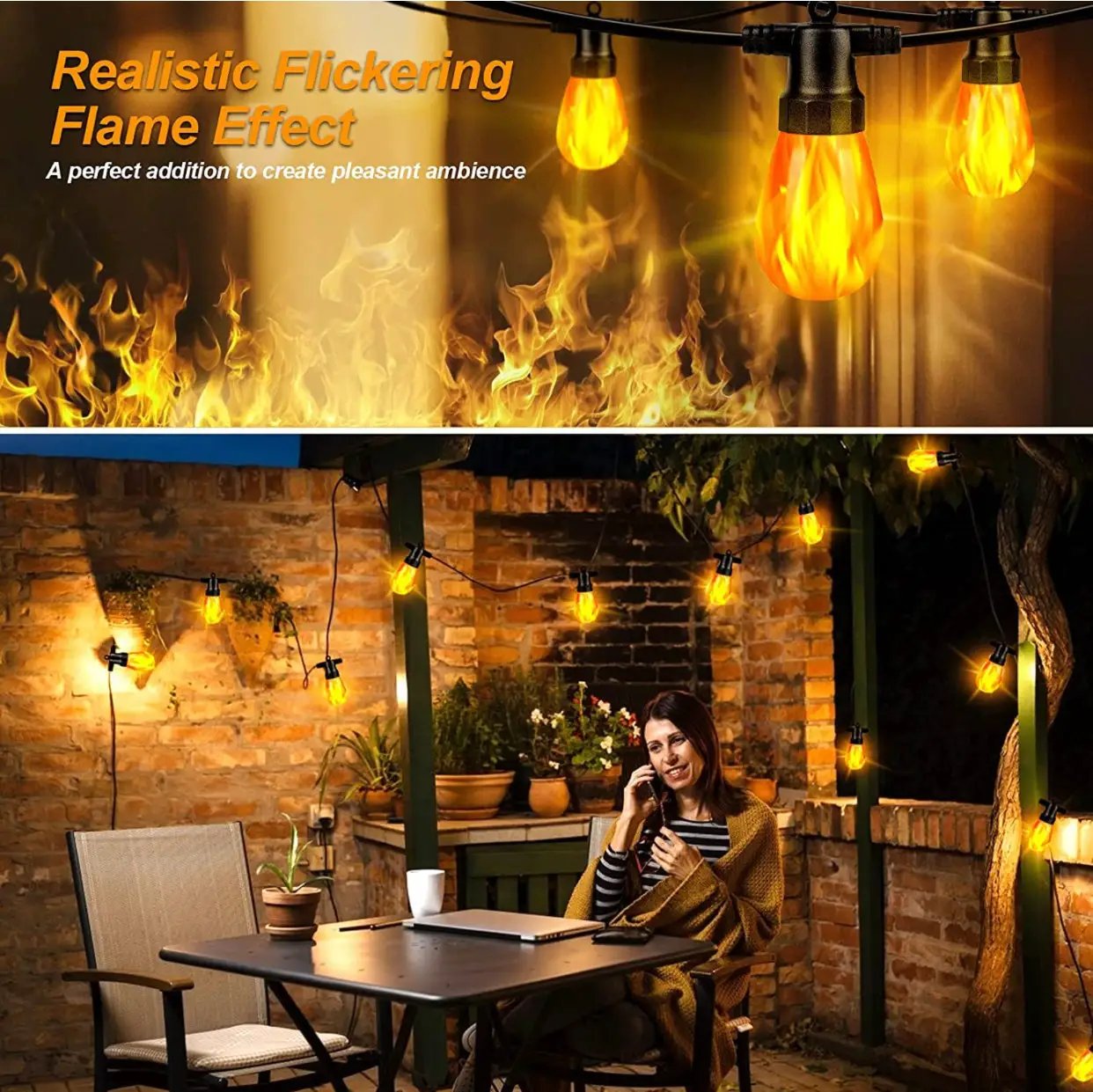 27Ft Solar Flickering LED Bulbs - Solar Panel Powered Hanging String Lights -12 Bulbs by Outdoor Solar Outlet
